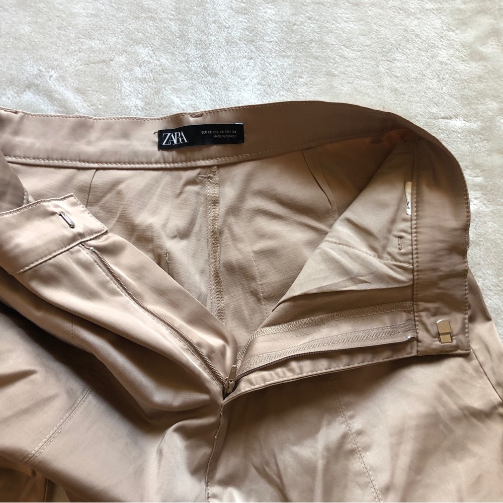Zara Satin Tan High Waisted Cargo Pants Size XS - Picture 7 of 14